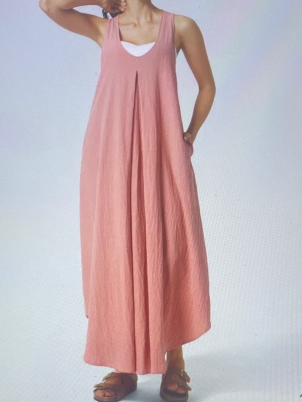 Halara U Neck Sleeveless Flowy Linen Feel Maxi Dress With Pockets